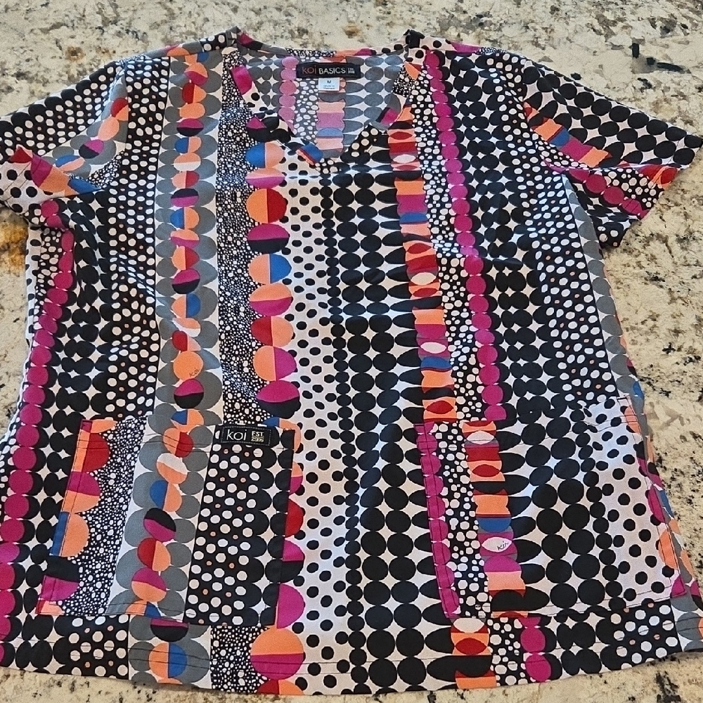 Koi Basics Colorful Patterned Scrub Top